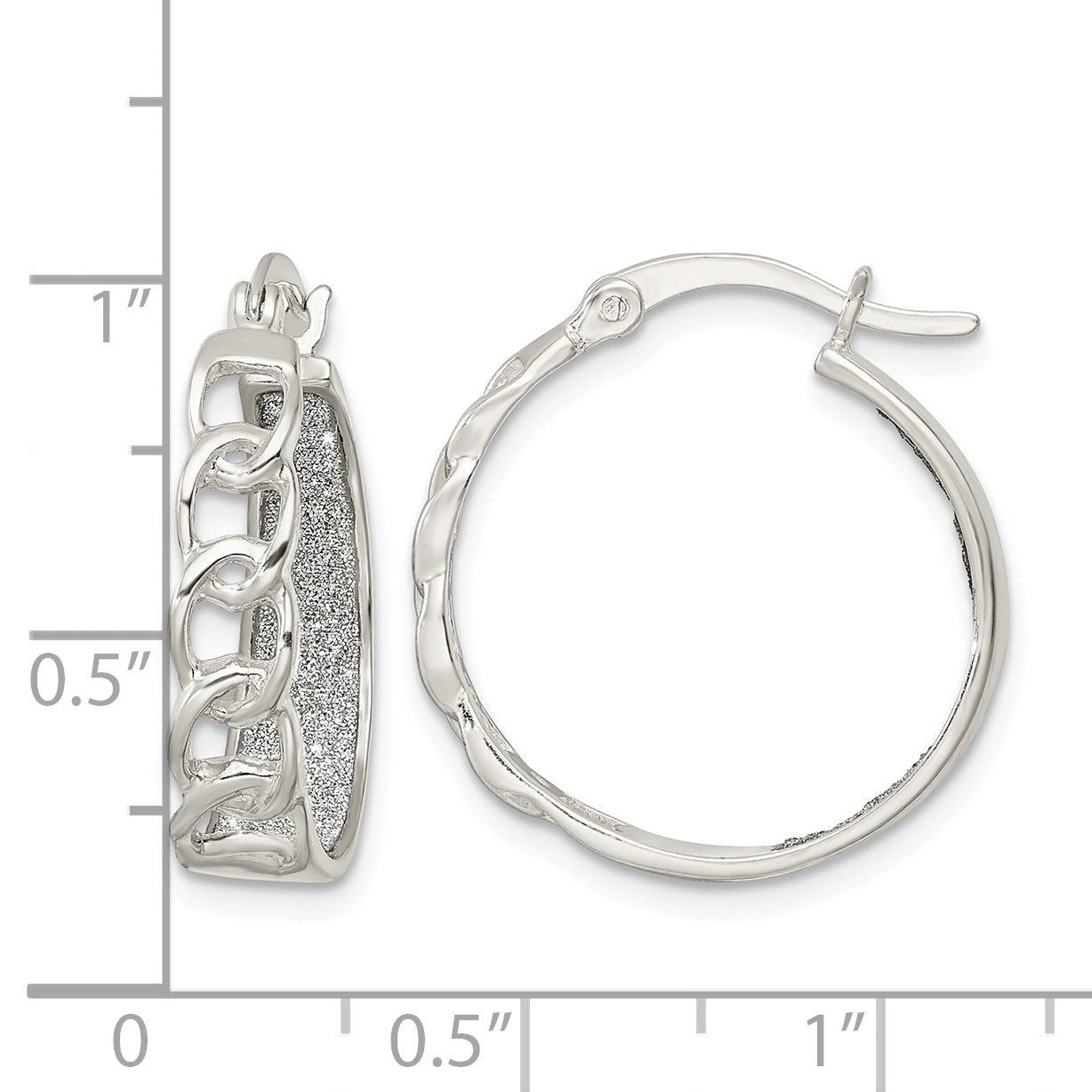 Sterling Silver Polished Fabric Glitter Hoop & Links Round Hoop Earrings