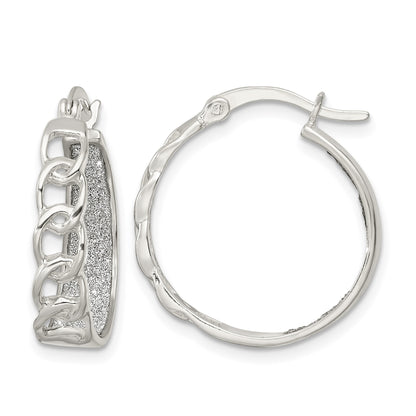 Sterling Silver Polished Fabric Glitter Hoop & Links Round Hoop Earrings