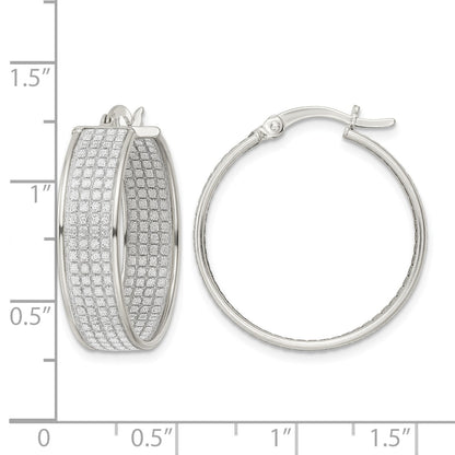 Sterling Silver Polished Fabric Glitter 6.85mm Round Hoop Earrings