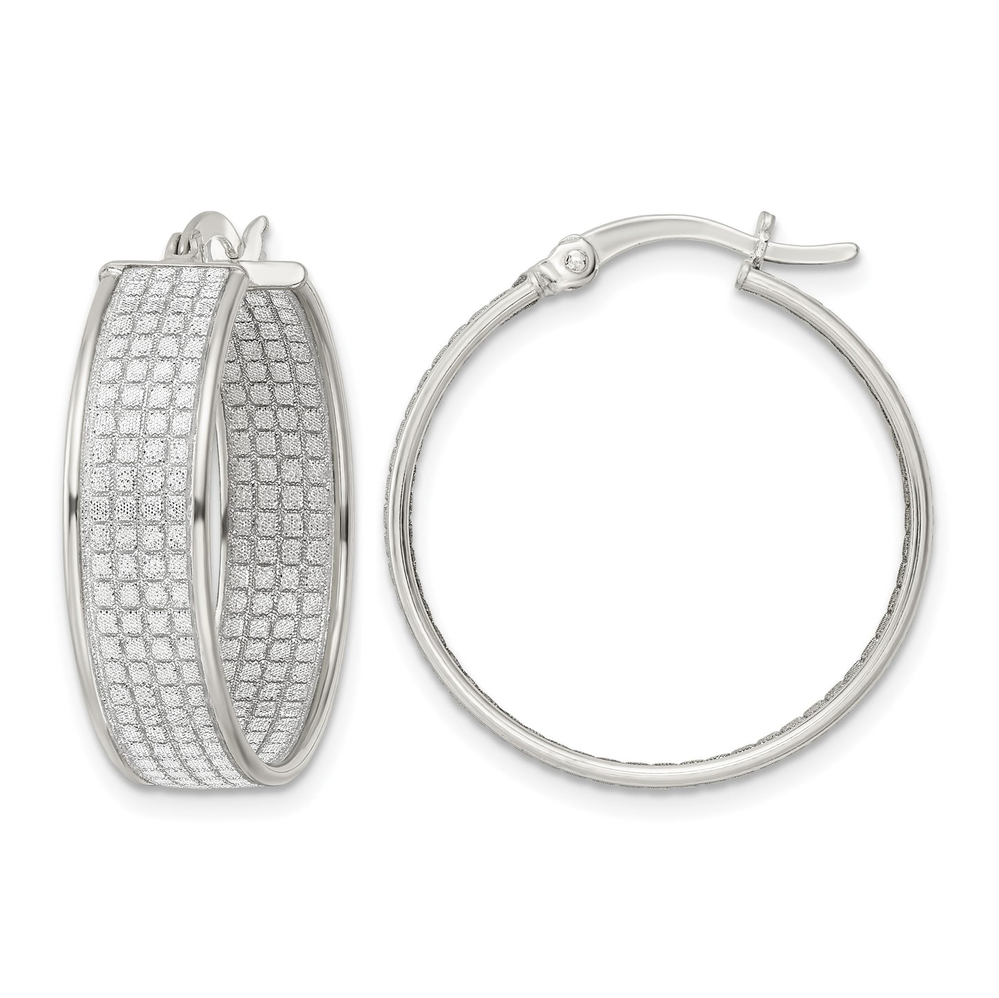 Sterling Silver Polished Fabric Glitter 6.85mm Round Hoop Earrings
