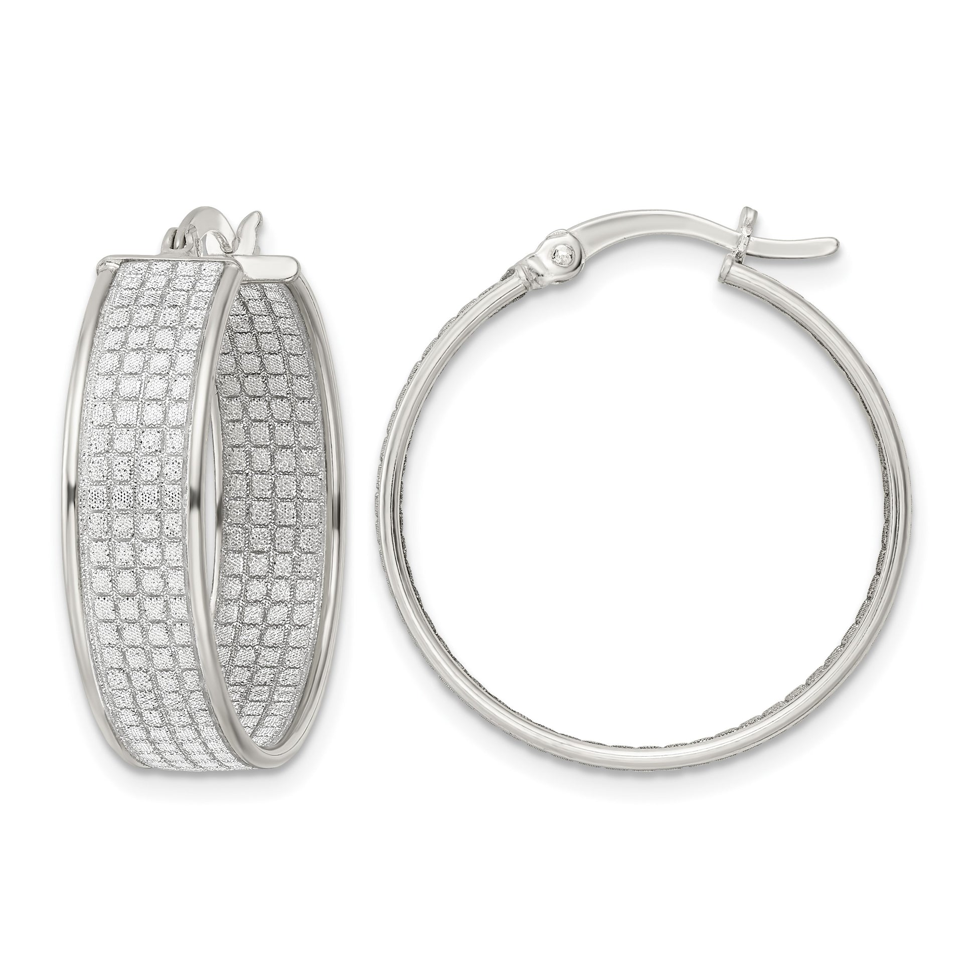 Sterling Silver Polished Fabric Glitter 6.85mm Round Hoop Earrings