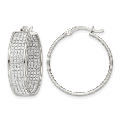 Sterling Silver Polished Fabric Glitter 6.85mm Round Hoop Earrings