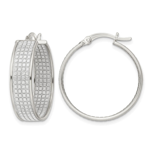 Sterling Silver Polished Fabric Glitter 6.85mm Round Hoop Earrings