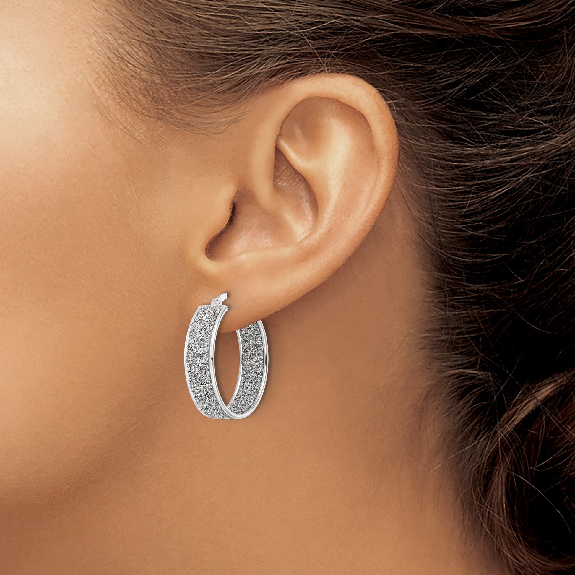Sterling Silver Polished Fabric Glitter 6.85mm Round Hoop Earrings