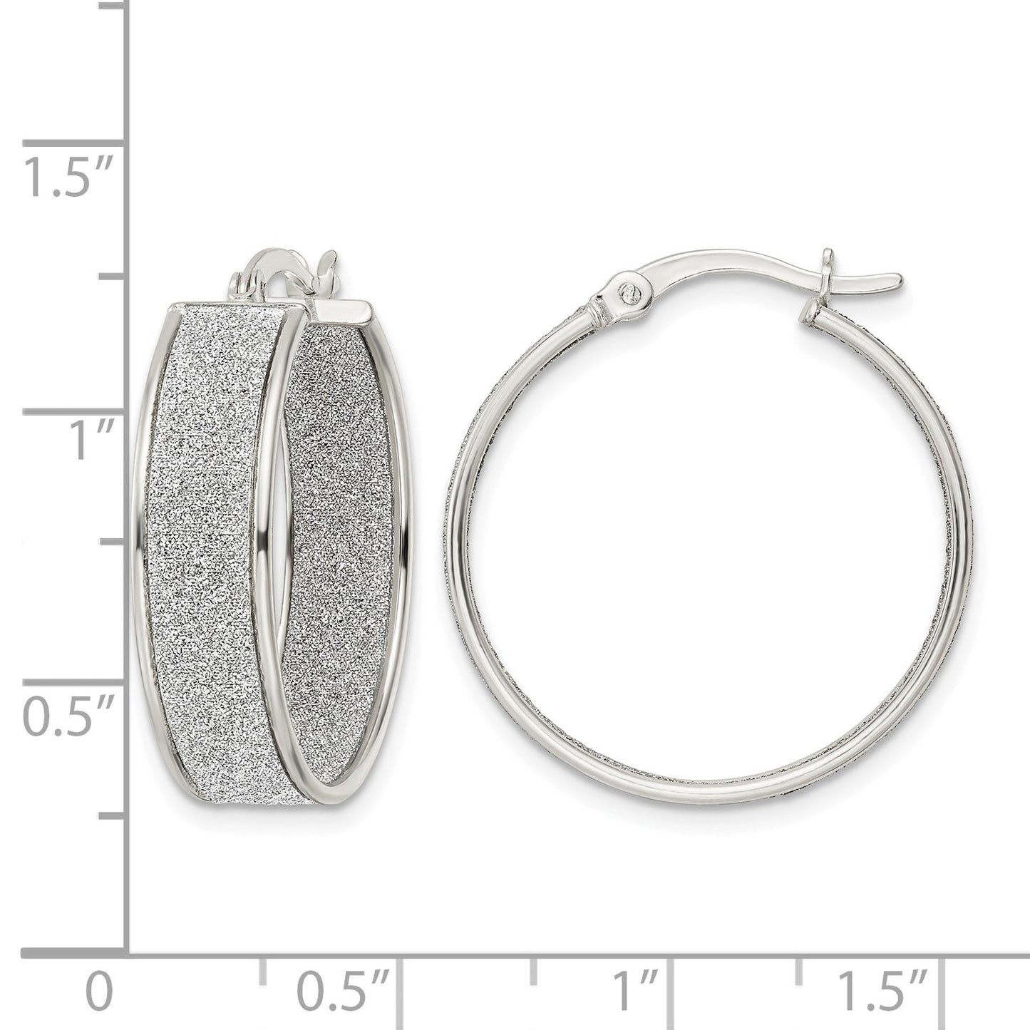 Sterling Silver Polished Fabric Glitter 6.85mm Round Hoop Earrings