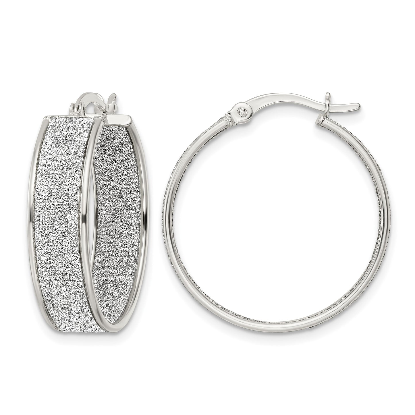 Sterling Silver Polished Fabric Glitter 6.85mm Round Hoop Earrings