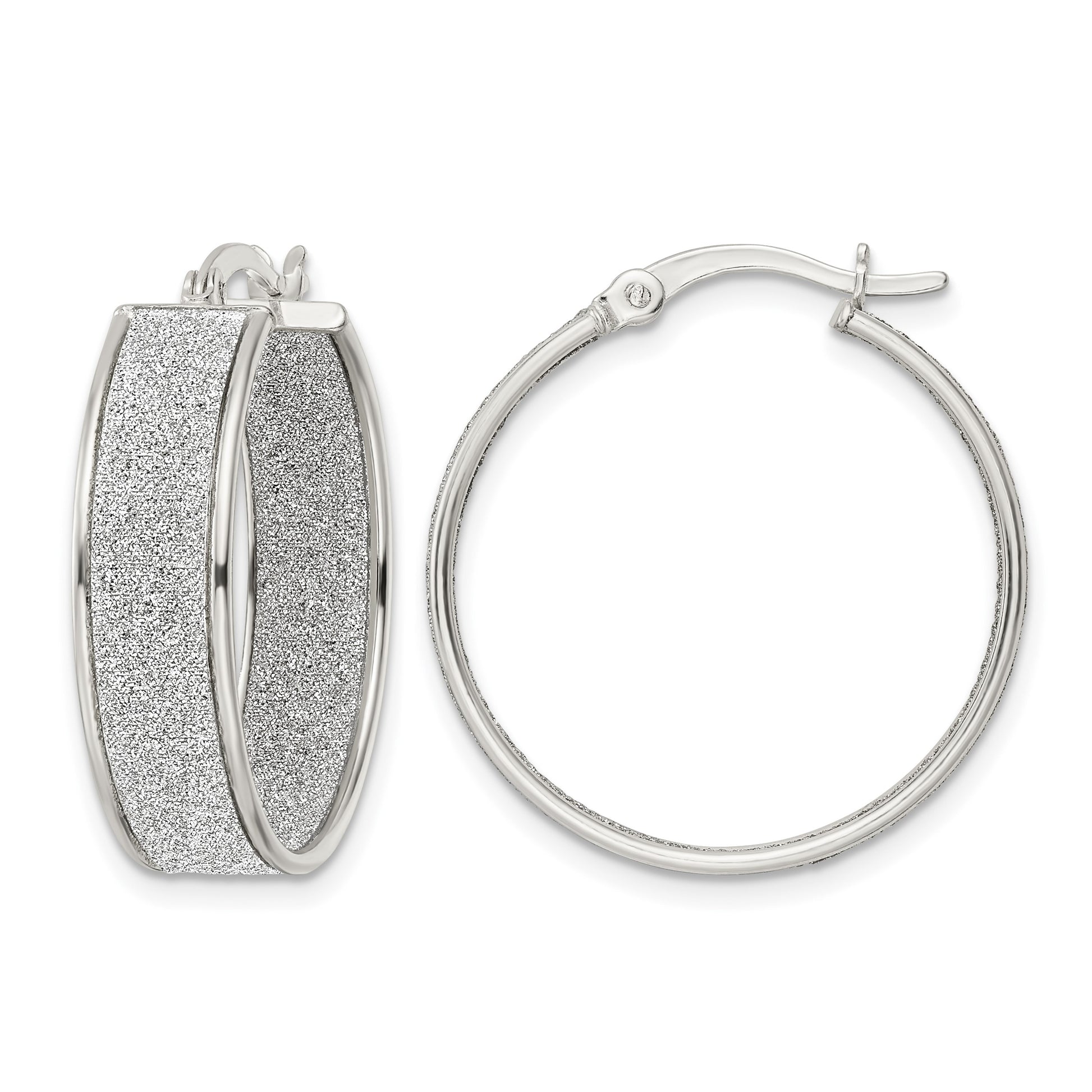 Sterling Silver Polished Fabric Glitter 6.85mm Round Hoop Earrings