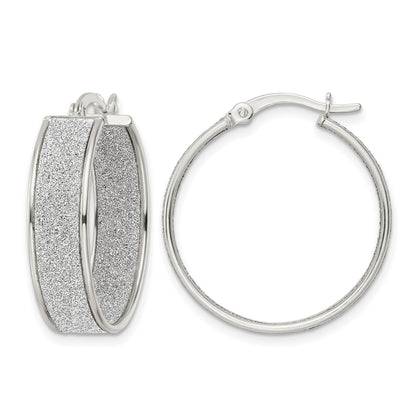 Sterling Silver Polished Fabric Glitter 6.85mm Round Hoop Earrings