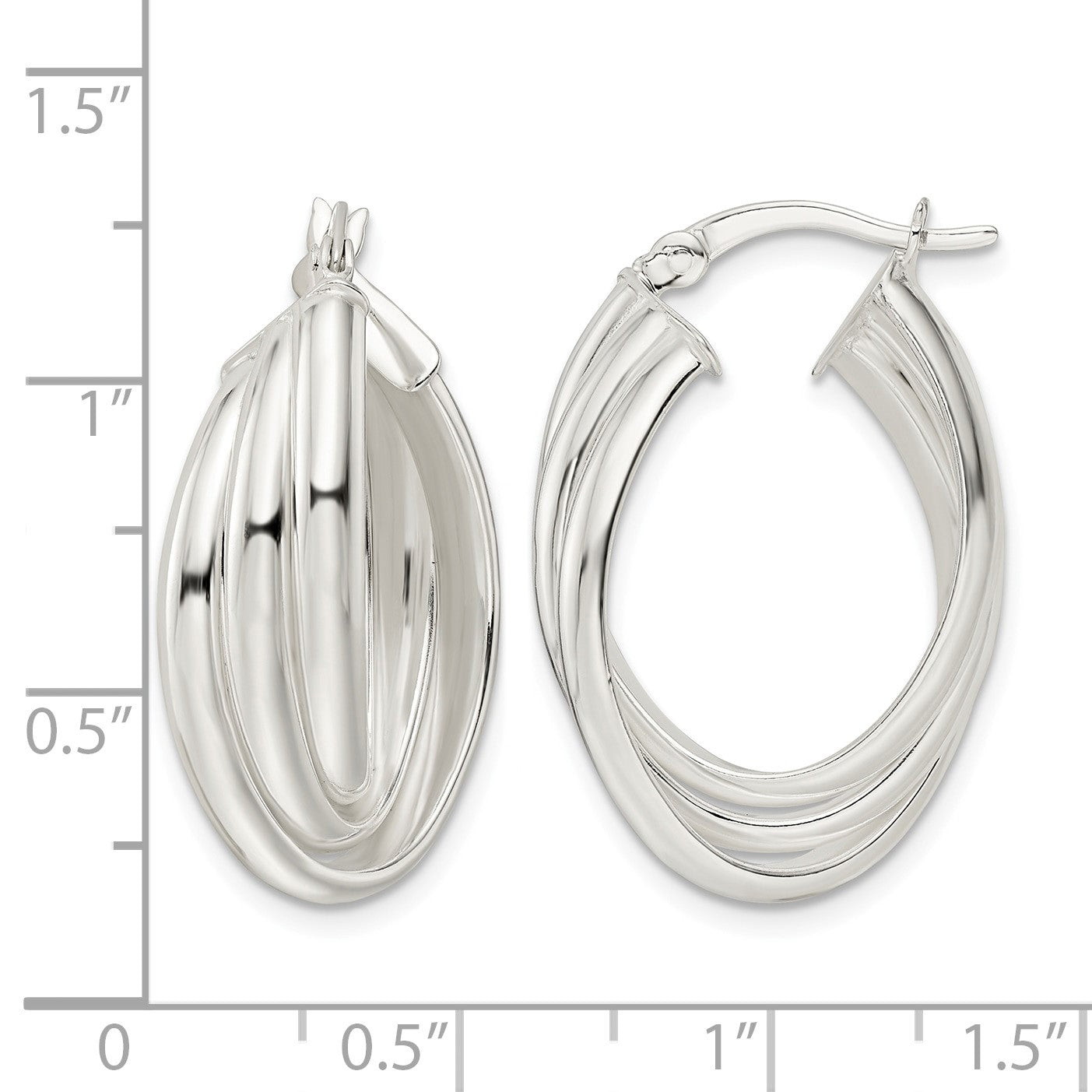 Sterling Silver Polished Triple Twisted Oval Hoop Earrings