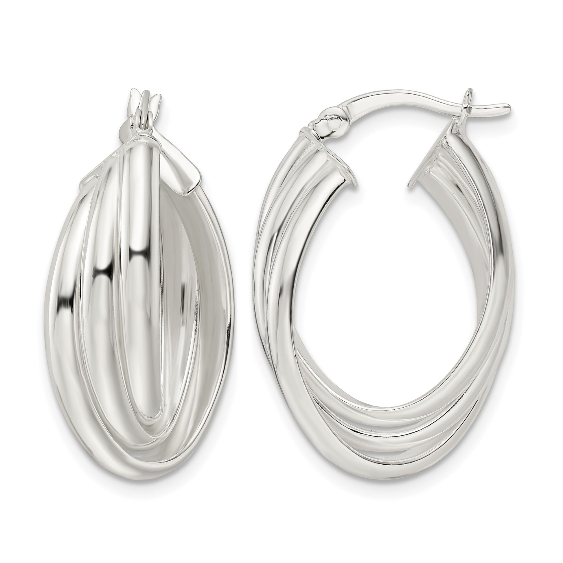 Sterling Silver Polished Triple Twisted Oval Hoop Earrings