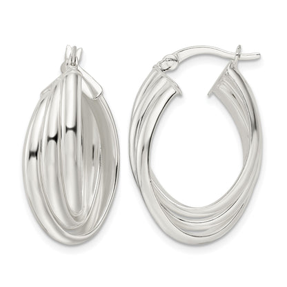 Sterling Silver Polished Triple Twisted Oval Hoop Earrings