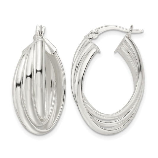 Sterling Silver Polished Triple Twisted Oval Hoop Earrings