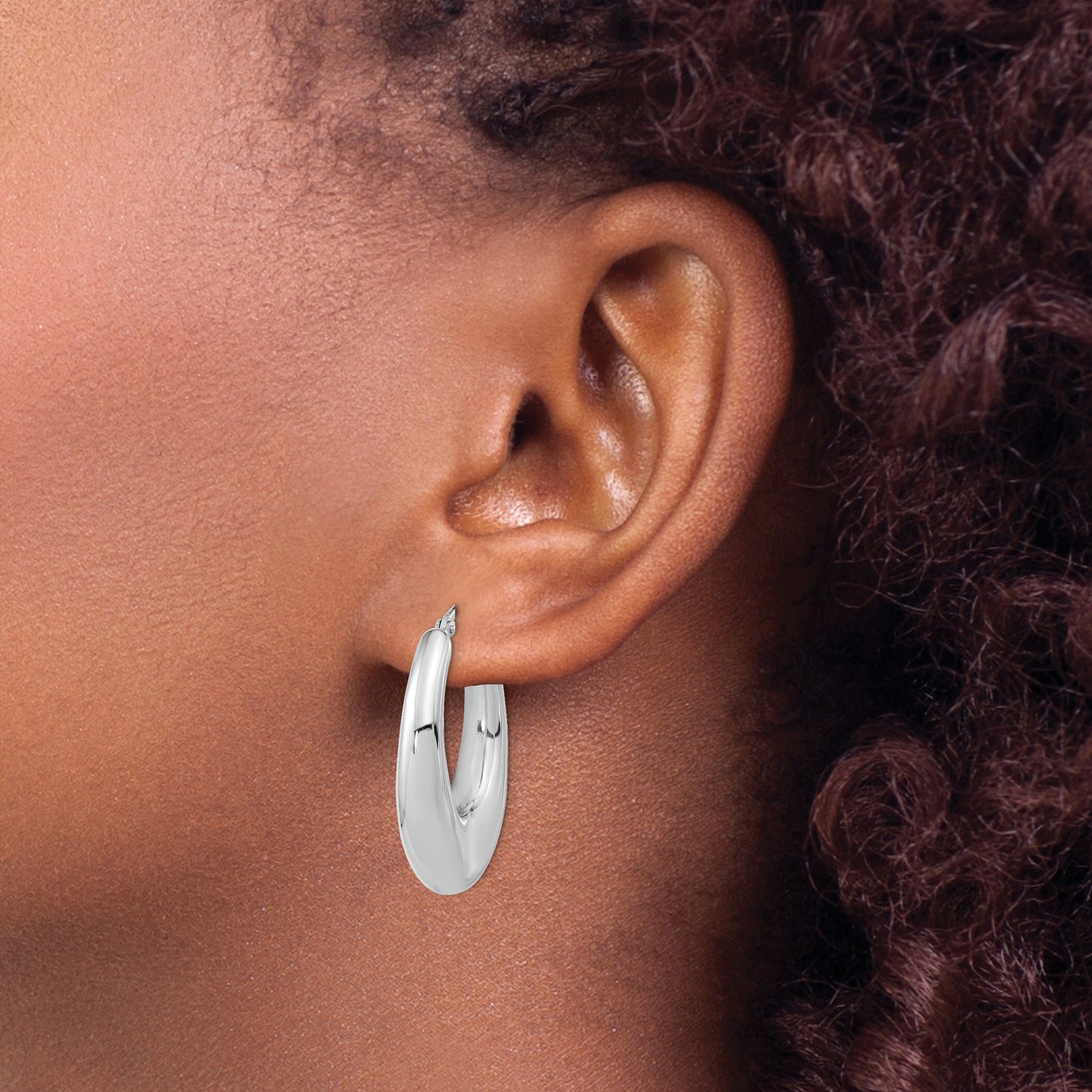 Sterling Silve Rhodium-plated Polished Hollow Oval Hoop Earrings