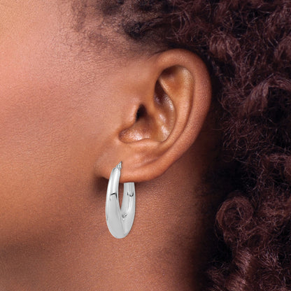 Sterling Silve Rhodium-plated Polished Hollow Oval Hoop Earrings