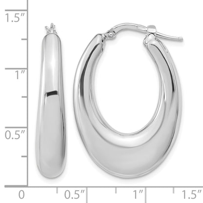 Sterling Silve Rhodium-plated Polished Hollow Oval Hoop Earrings