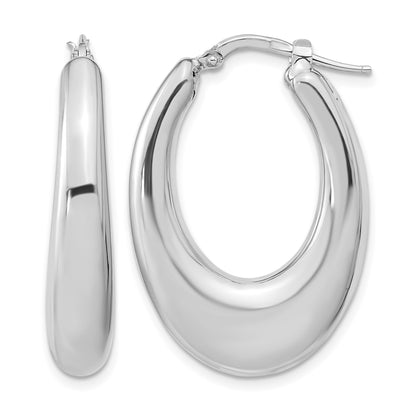 Sterling Silve Rhodium-plated Polished Hollow Oval Hoop Earrings