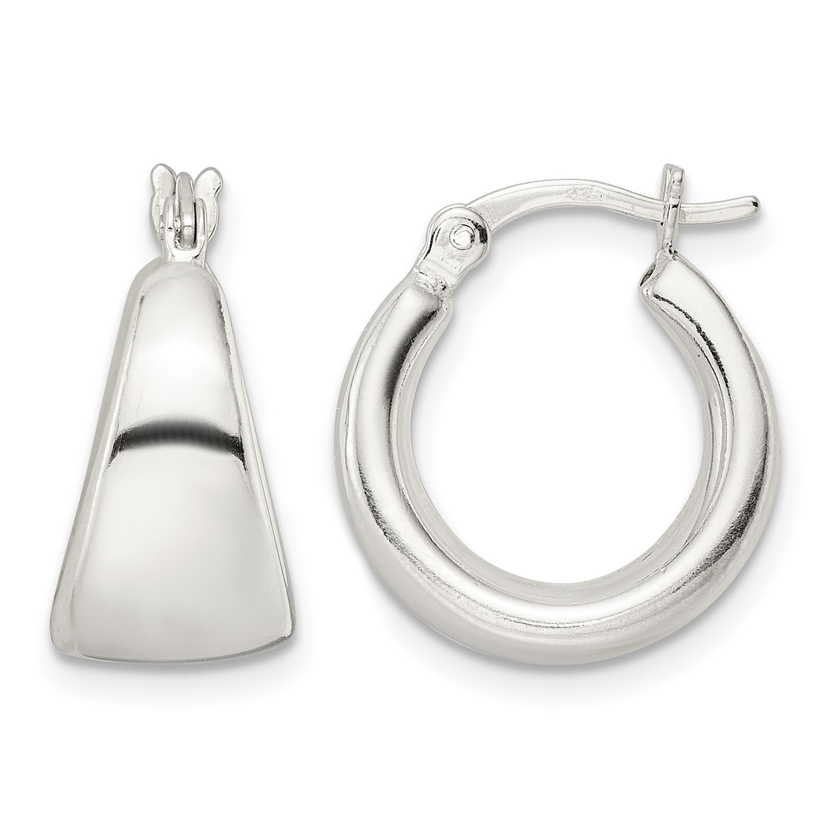 Sterling Silver Polished & Tapered Round Hoop Earrings
