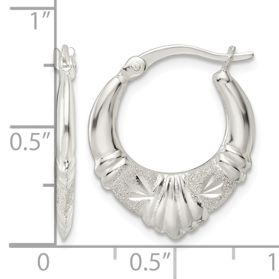 Sterling Silver Polished & Lasered D/C Scalloped Hoop Earrings