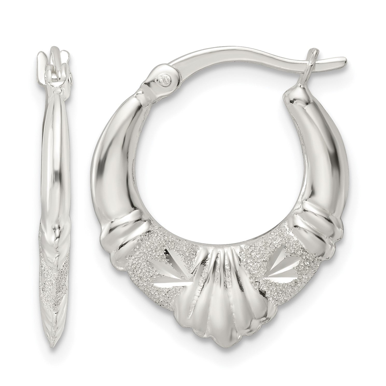 Sterling Silver Polished & Lasered D/C Scalloped Hoop Earrings