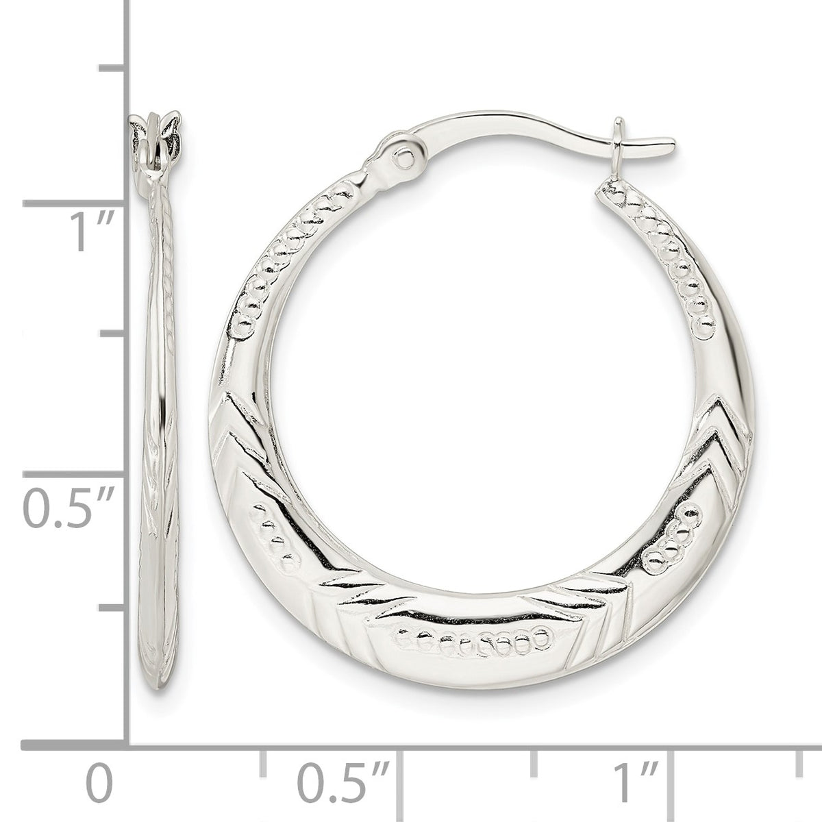 Sterling Silver Polished & Textured Knife Edge Round Hoop Earrings