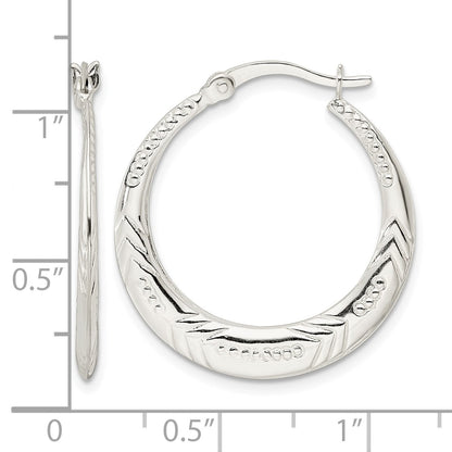 Sterling Silver Polished & Textured Knife Edge Round Hoop Earrings