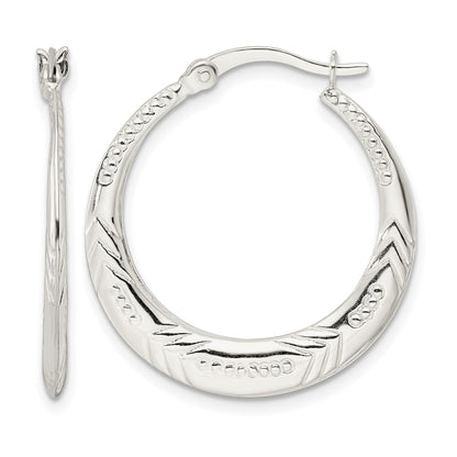 Sterling Silver Polished & Textured Knife Edge Round Hoop Earrings