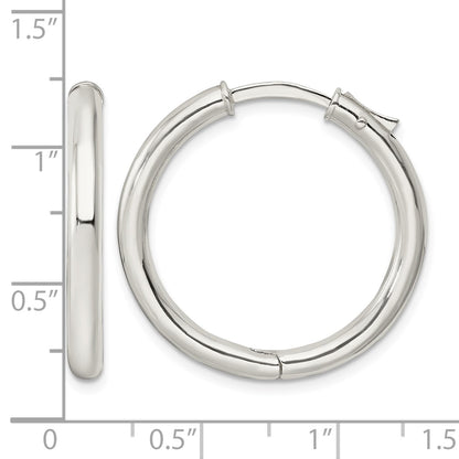 Sterling Silver Polished 3x28mm Hinged Tube Hoop Earrings