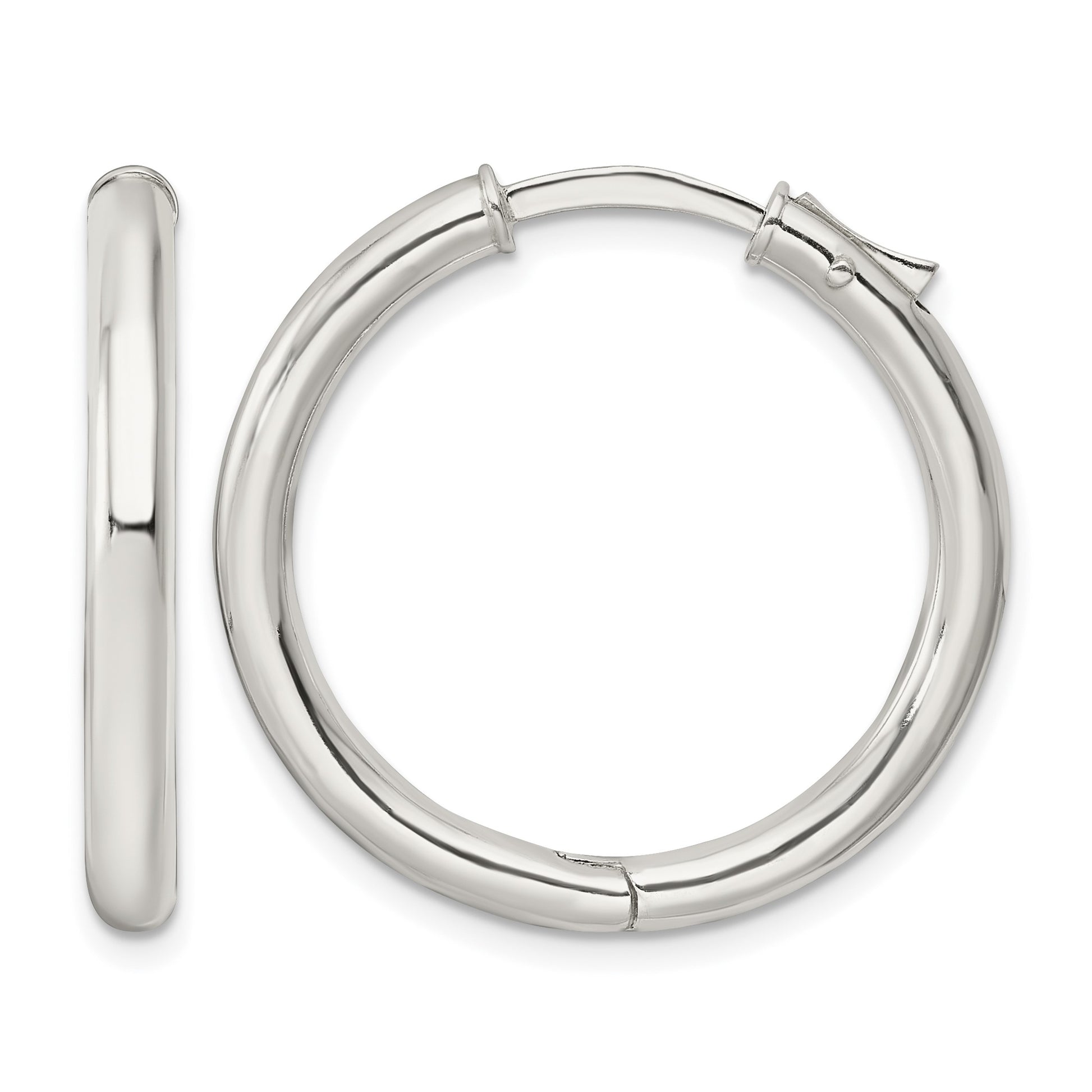 Sterling Silver Polished 3x28mm Hinged Tube Hoop Earrings
