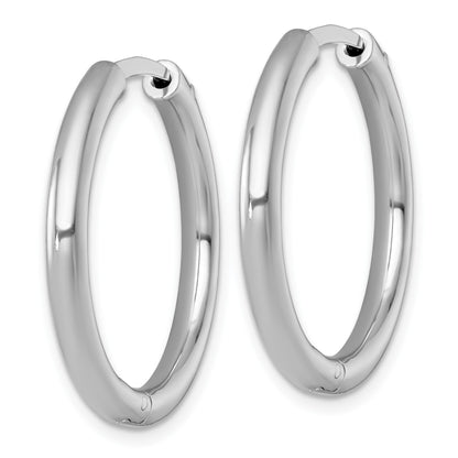Sterling Silver Rhodium-plated Polished 3x28mm with Safety Lock Round Hinged Hoop Earrings