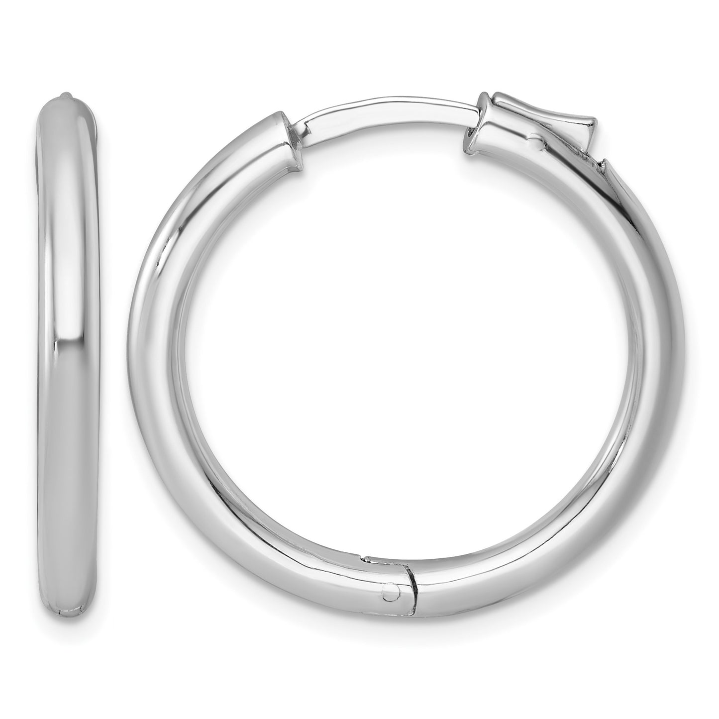 Sterling Silver Rhodium-plated Polished 3x28mm with Safety Lock Round Hinged Hoop Earrings