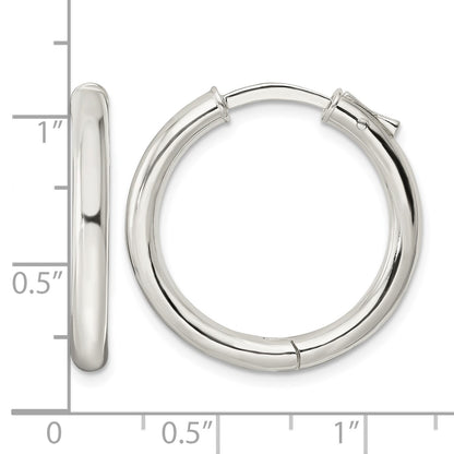 Sterling Silver Polished 3x25mm Hinged Tube Hoop Earrings