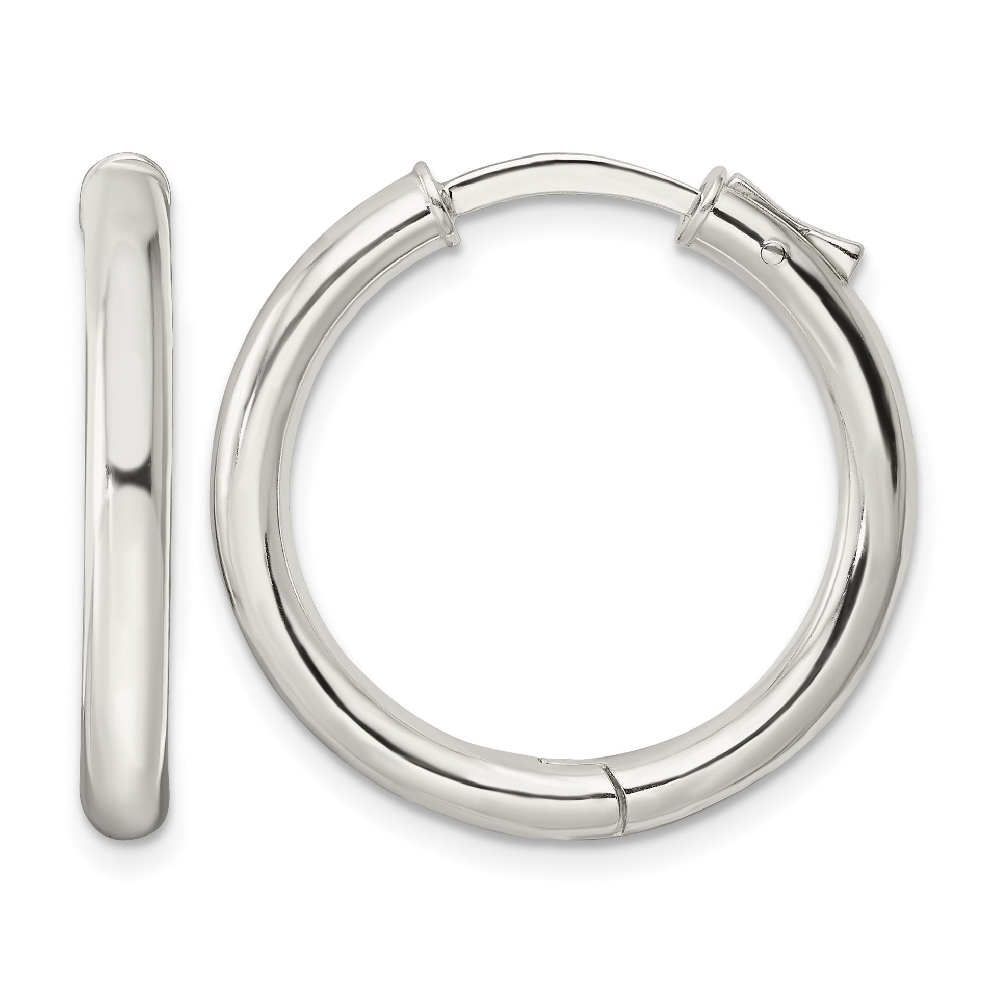 Sterling Silver Polished 3x25mm Hinged Tube Hoop Earrings
