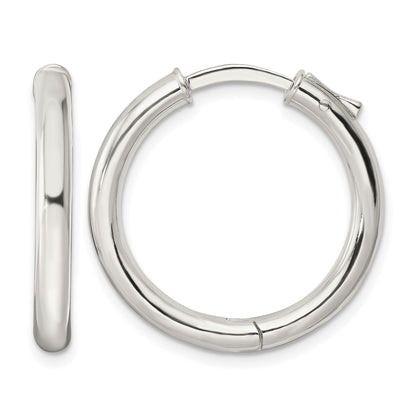 Sterling Silver Polished 3x25mm Hinged Tube Hoop Earrings