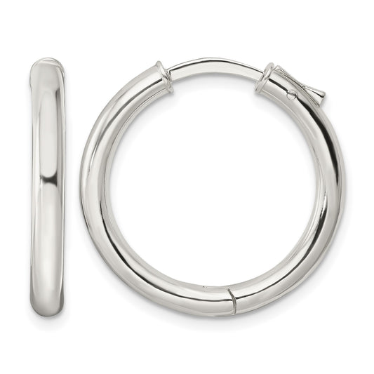 Sterling Silver Polished 3x25mm Hinged Tube Hoop Earrings