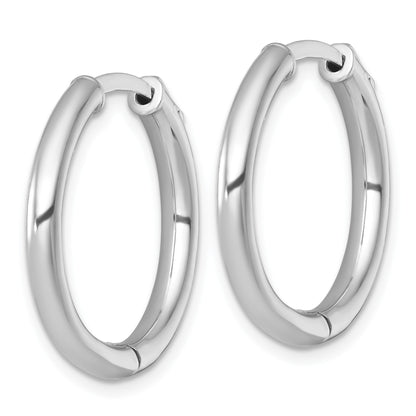 Sterling Silver Rhodium-plated Polished 3x25mm with Safety Lock Round Hinged Hoop Earrings
