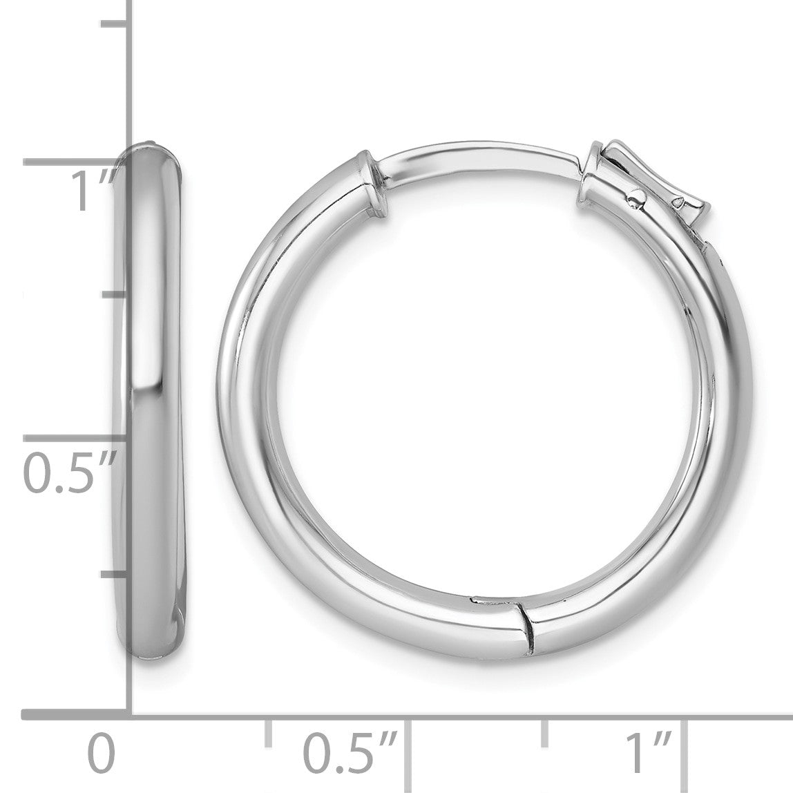 Sterling Silver Rhodium-plated Polished 3x25mm with Safety Lock Round Hinged Hoop Earrings