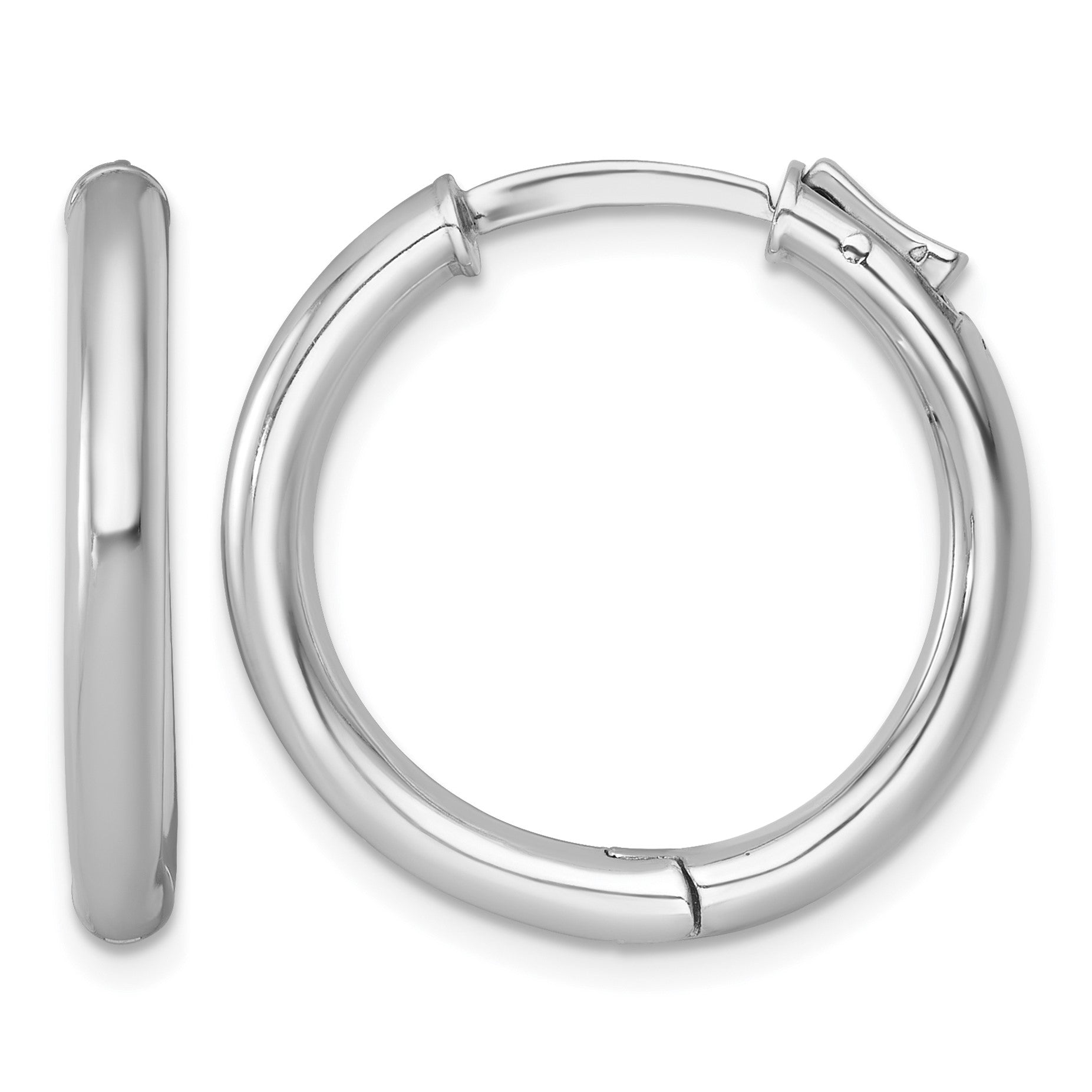 Sterling Silver Rhodium-plated Polished 3x25mm with Safety Lock Round Hinged Hoop Earrings