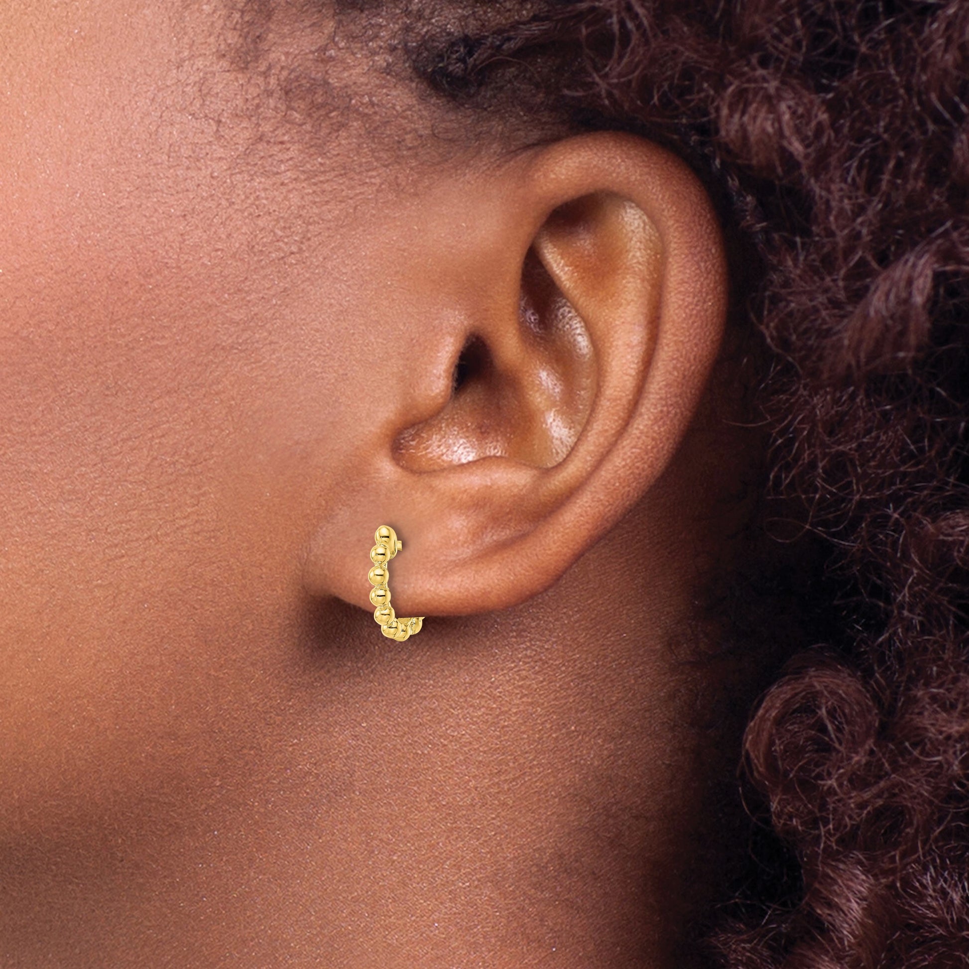 Sterling Silver Gold-tone Polished Beaded Hoop Earrings