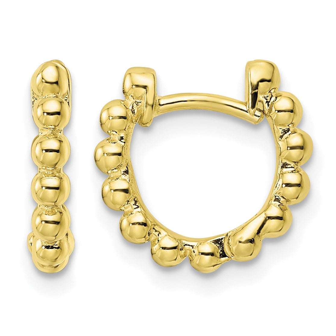 Sterling Silver Gold-tone Polished Beaded Hoop Earrings