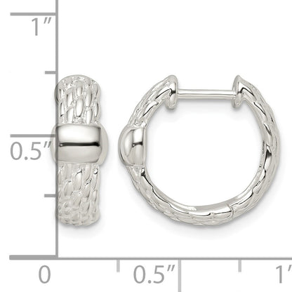Sterling Silver Polished Basket Weave Hinged Hoop Earrings