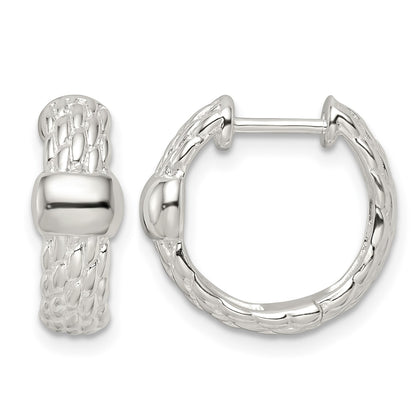 Sterling Silver Polished Basket Weave Hinged Hoop Earrings
