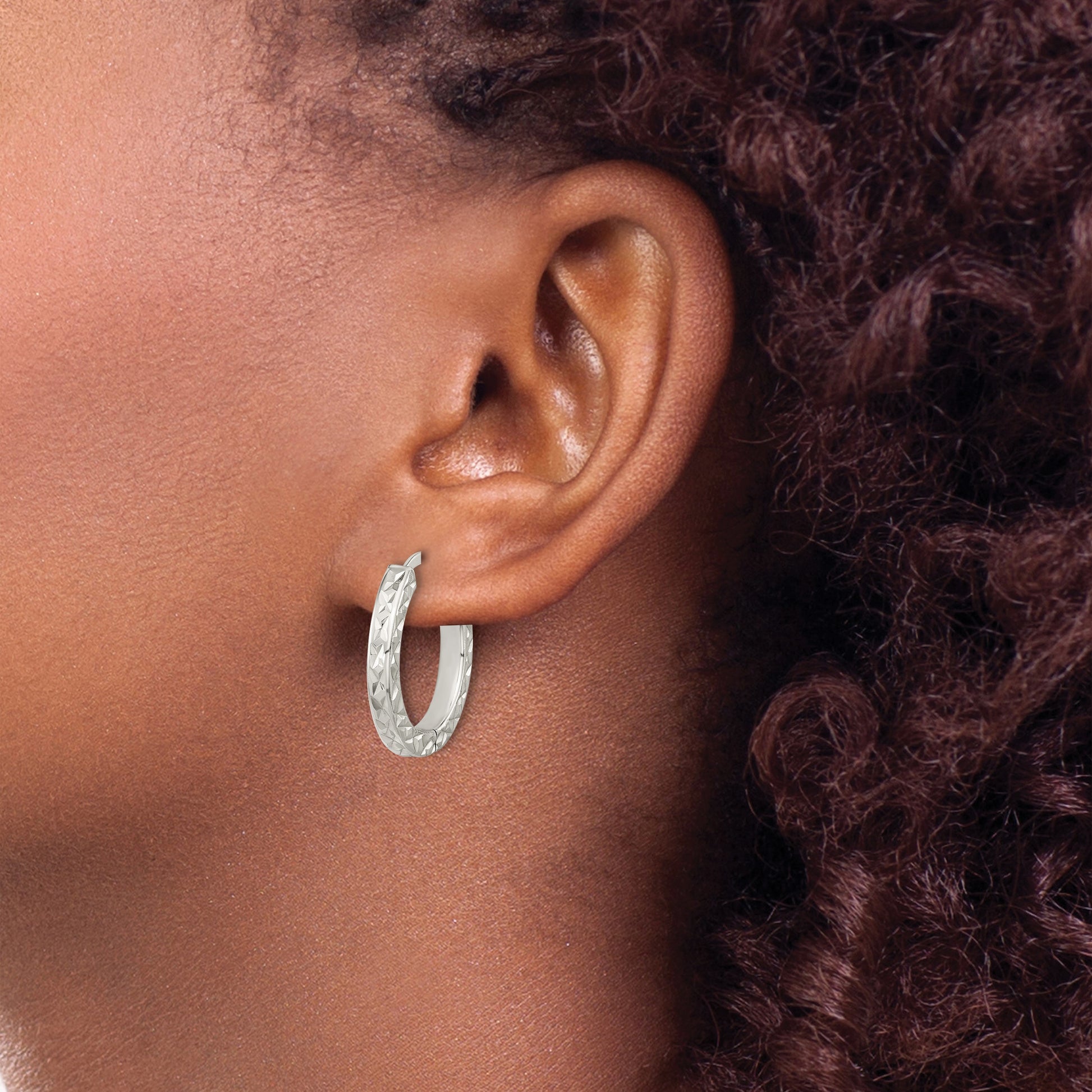 Sterling Silver Polished D/C Square Tube Locking Hoop Earrings