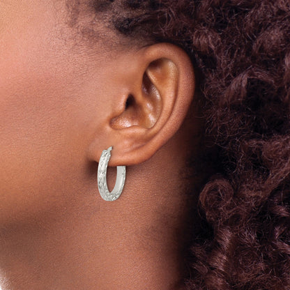 Sterling Silver Polished D/C Square Tube Locking Hoop Earrings