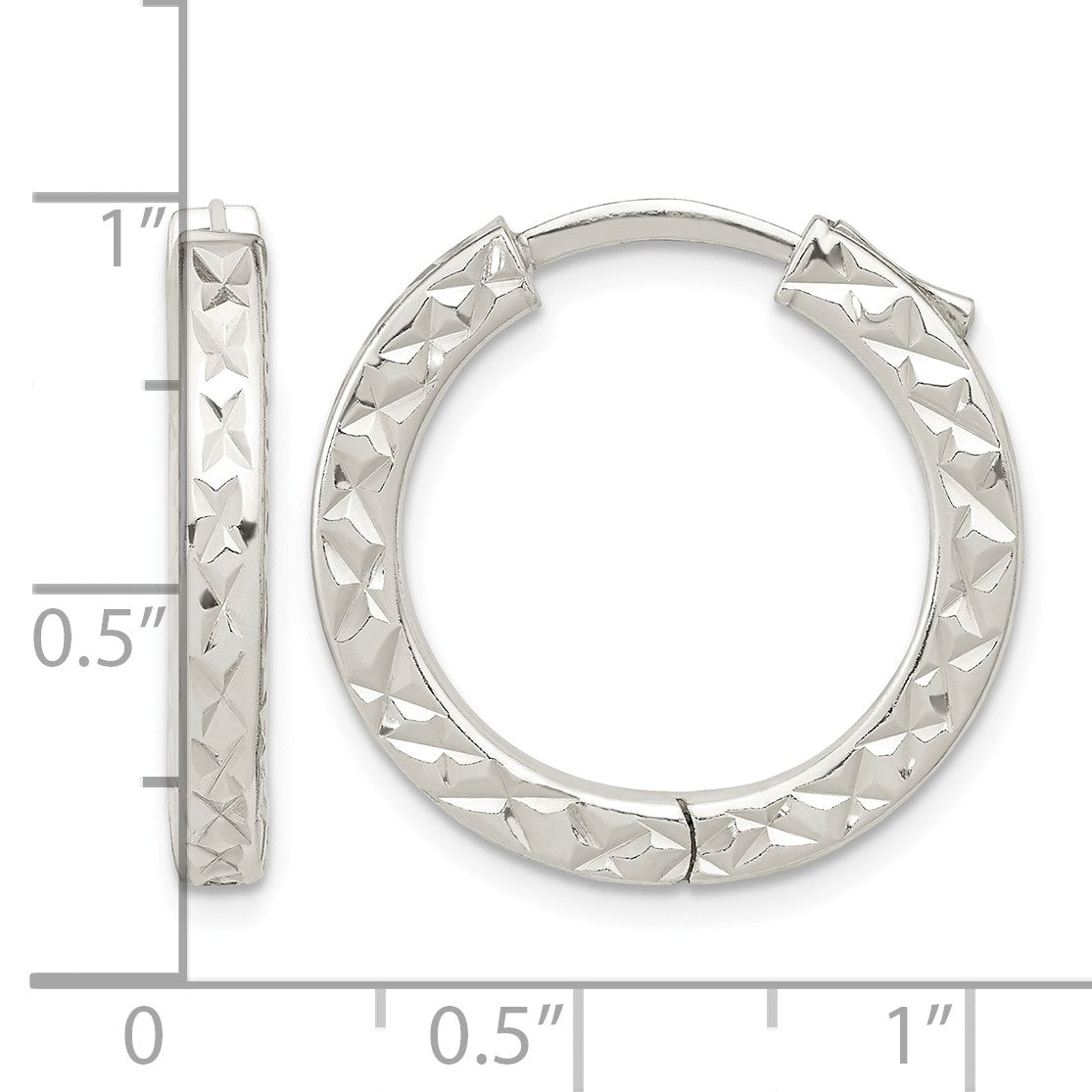 Sterling Silver Polished D/C Square Tube Locking Hoop Earrings