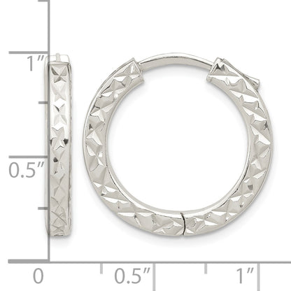 Sterling Silver Polished D/C Square Tube Locking Hoop Earrings