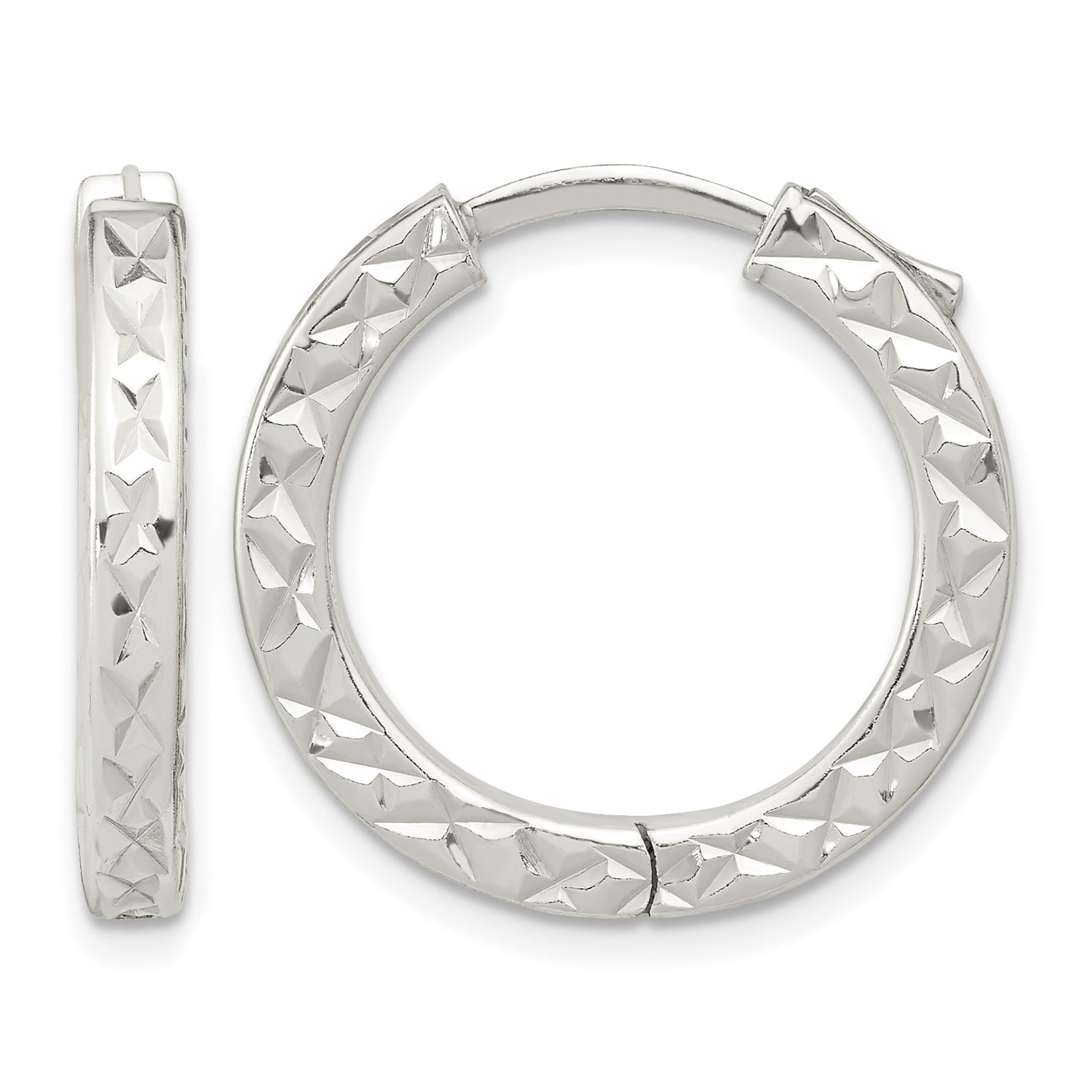 Sterling Silver Polished D/C Square Tube Locking Hoop Earrings