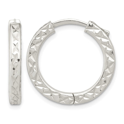Sterling Silver Polished D/C Square Tube Locking Hoop Earrings