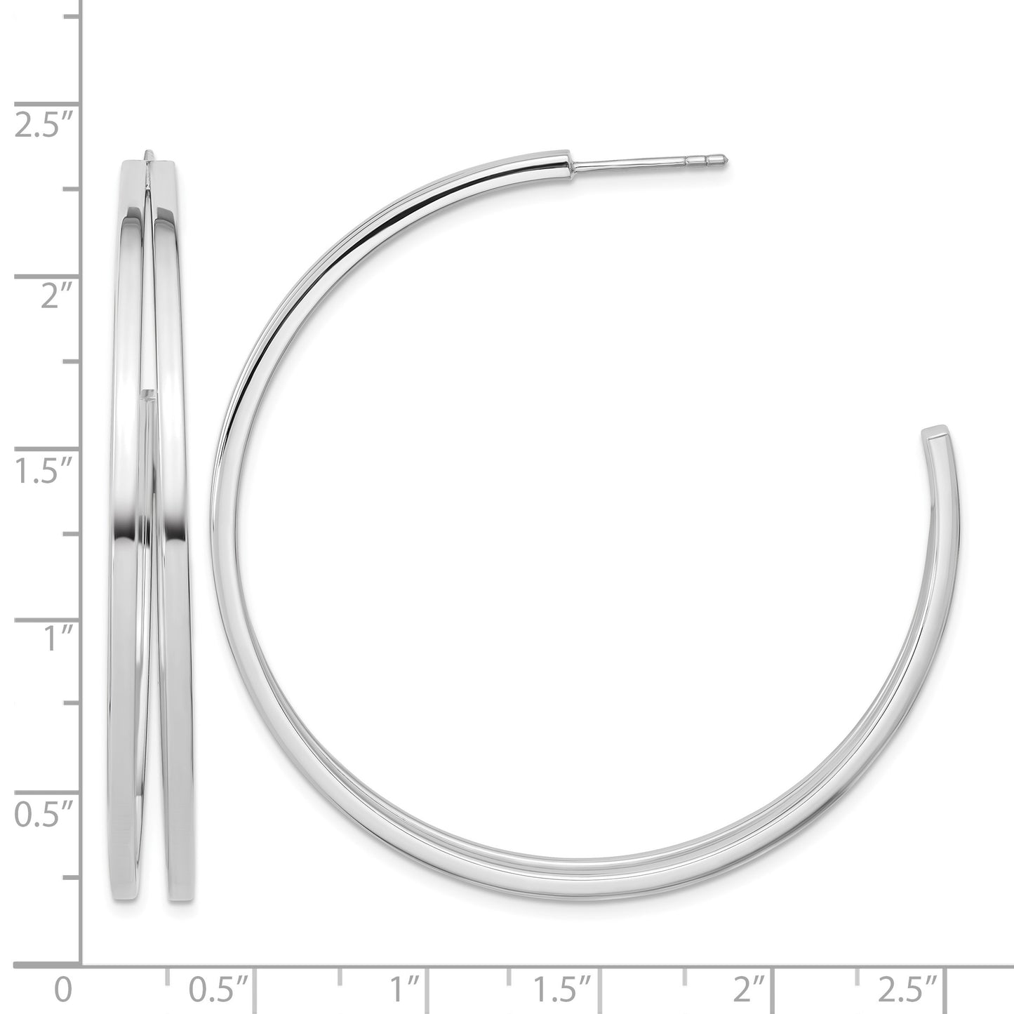 Sterling Silver Rhodium Plated Split Design Hoop Post Earrings
