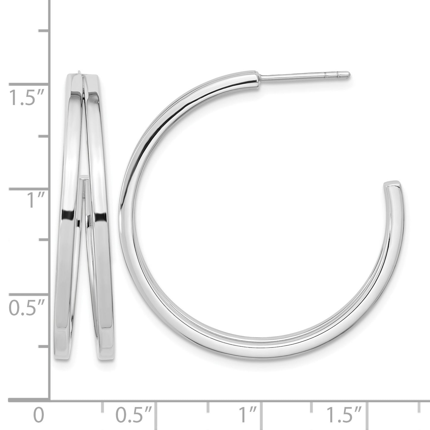 Sterling Silver Rhodium Plated Split Design Hoop Post Earrings