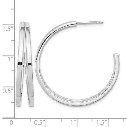 Sterling Silver Rhodium Plated Split Design Hoop Post Earrings